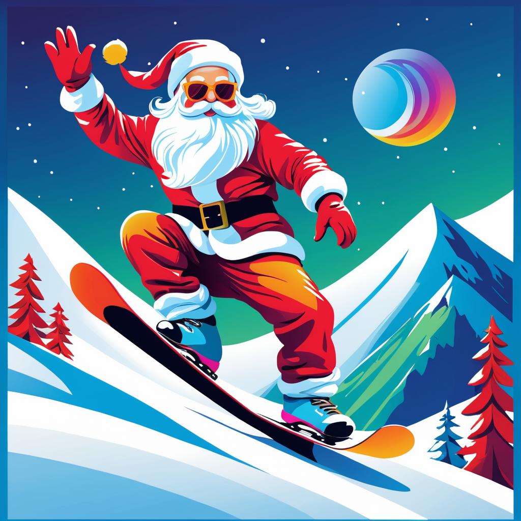 Colorful Santa Claus Snowboarding Graphic