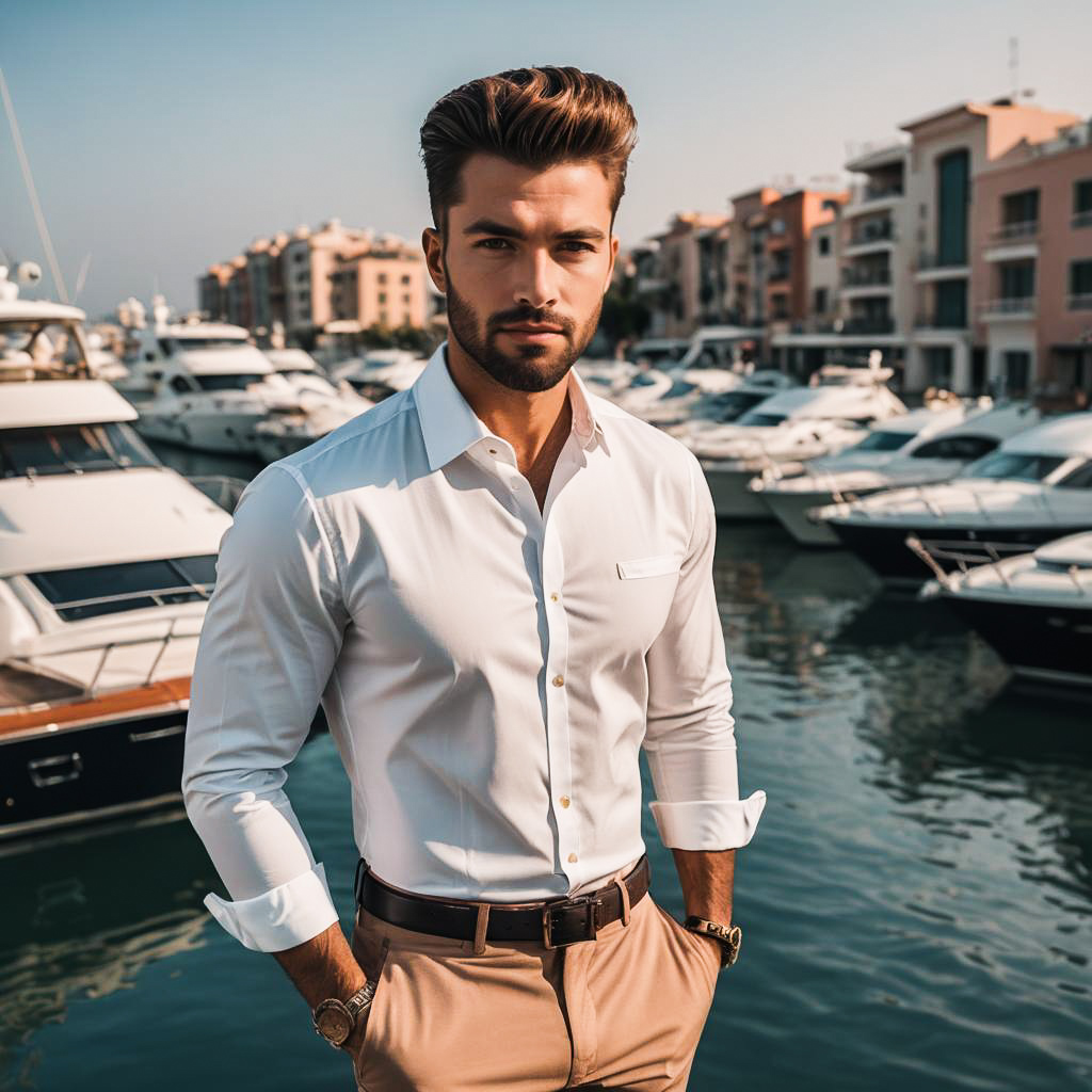 Stylish Man at Yacht Party Photoshoot