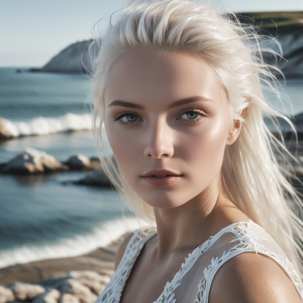 Elegant Nordic Woman on Summer Coastline