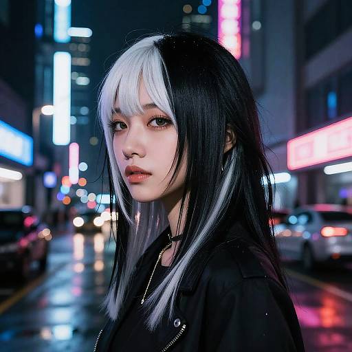Cyberpunk Hair in Neon Cityscape