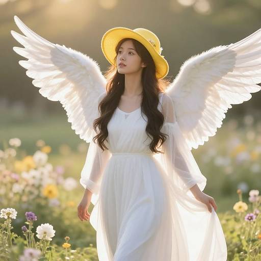Serene Angel in Blooming Landscape