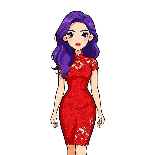 Modern Romantic Woman in Red Lace Dress