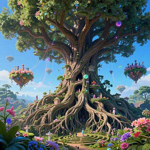 Surreal Village in Giant Tree Dreamscape