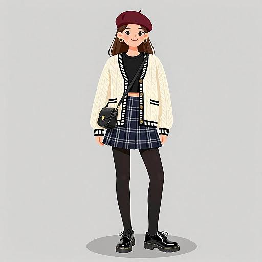 Preppy Chic Woman in Plaid Skirt