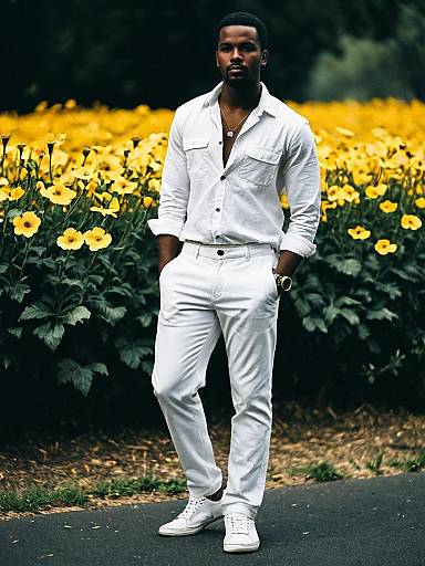 Dark-Skinned Man in All-White Outfit