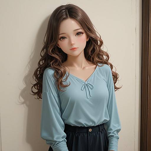 Portrait of Young Woman with Wavy Hair