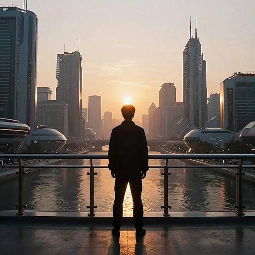 Gendo On Futuristic Dawn Bridge