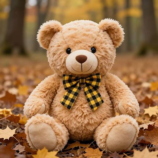 Cheerful Teddy Bear in Autumn Forest