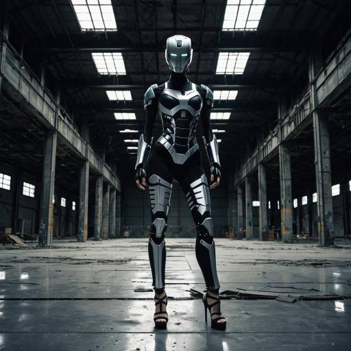 Futuristic Humanoid Robot in Industrial Warehouse