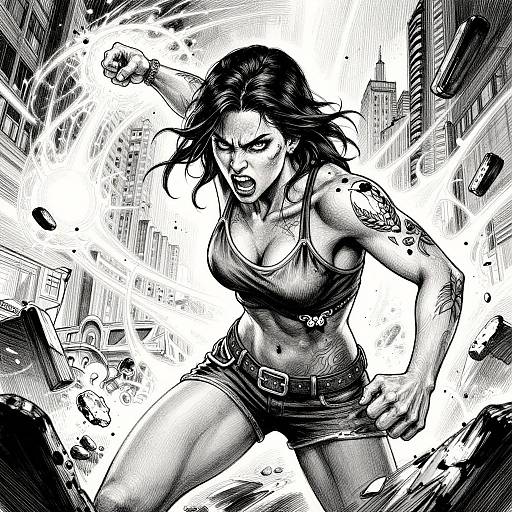 Tattooed Woman Unleashing Magical Rage