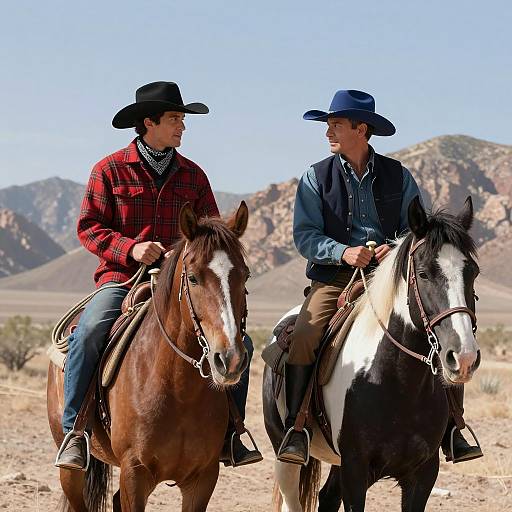 Cowboys Riding Horses in Desert Scene