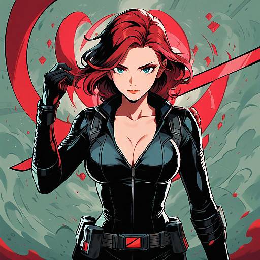 Illustration of Black widow, marvel in the style of Appleq