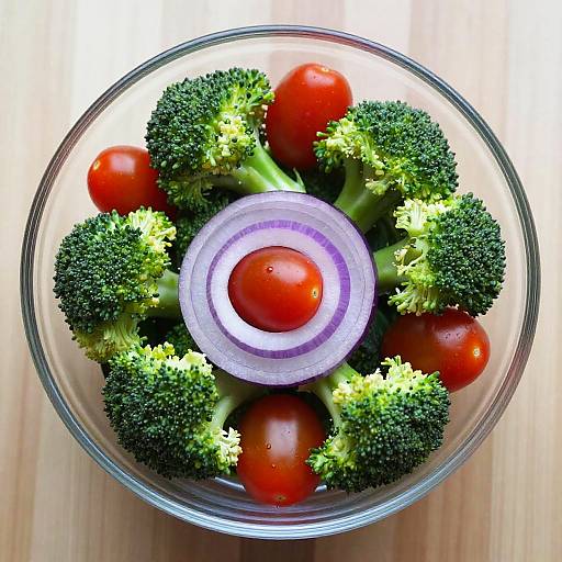 Vibrant Overhead Glass Bowl Salad