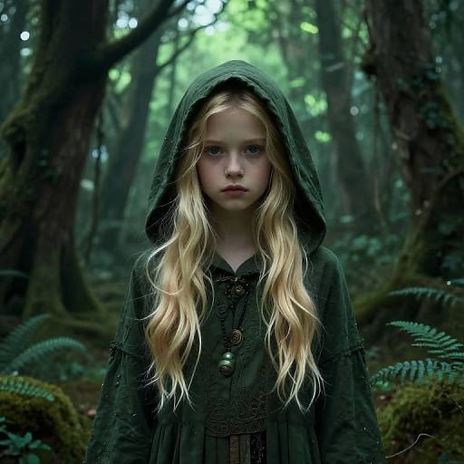 Mystical Forest with Hooded Girl