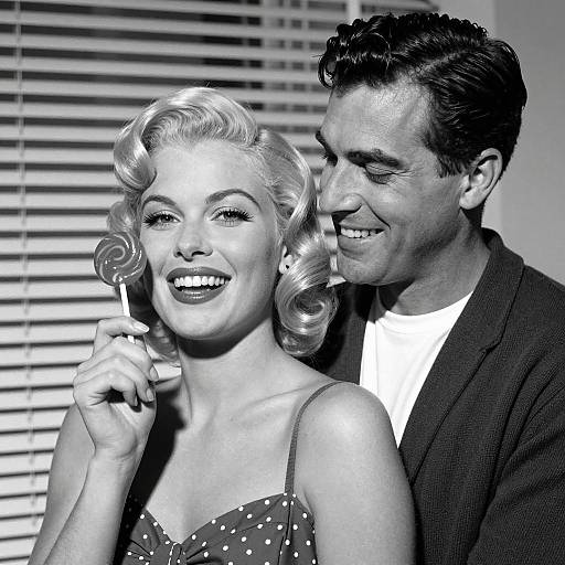 Vintage Black-and-White Portrait with Lollipop