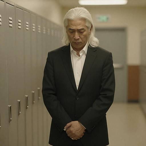 Mysterious Man in Dim Hallway