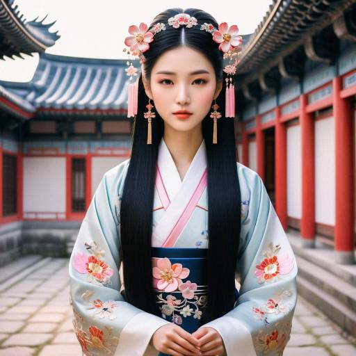 Elegant Asian Girl in Traditional Hanbok Elegant Asian Girl in Traditional Hanbok