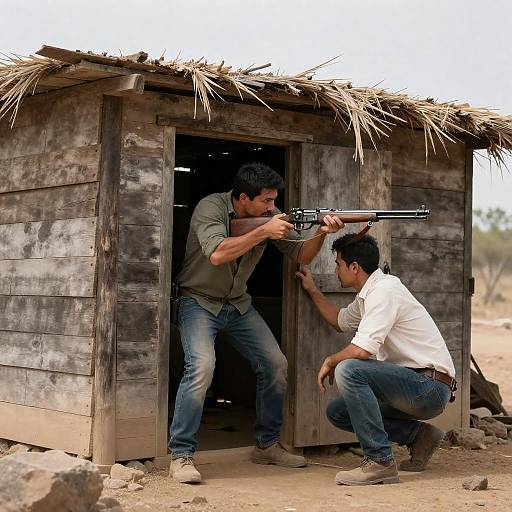 Tense Rifle Standoff in Wooden Shack
