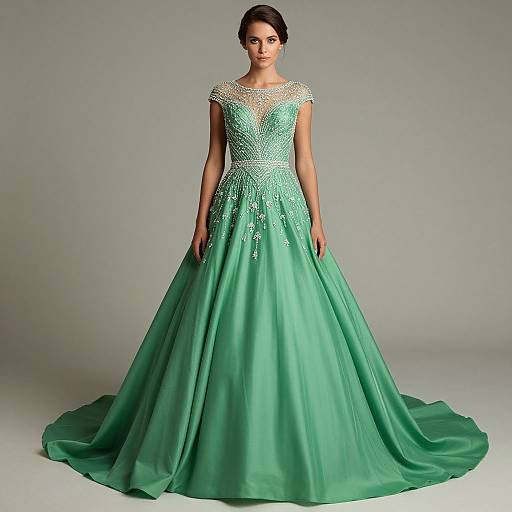Elegant Woman in Vibrant Green Wedding Gown