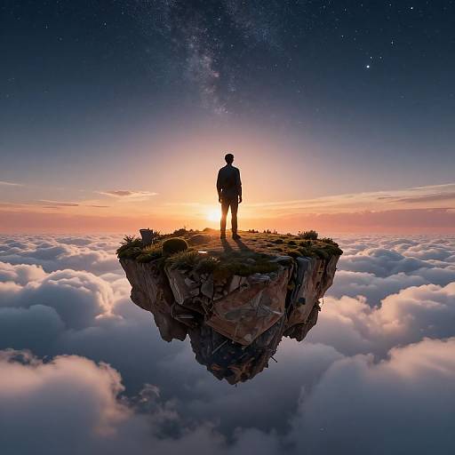 Surreal Floating Island at Cosmic Sunset