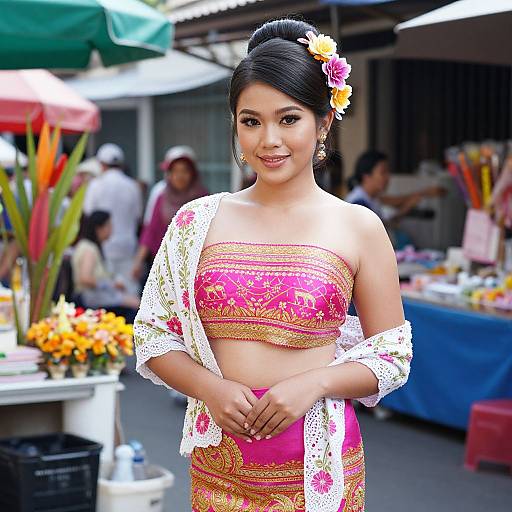 Vibrant Filipiniana Woman in Market