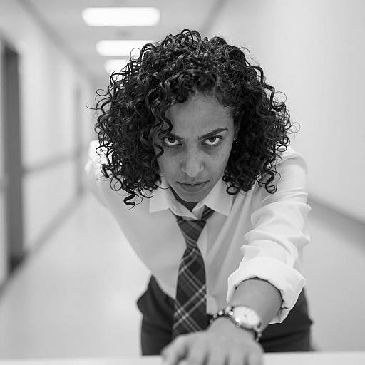 Intense Woman Leaning Forward Black and White