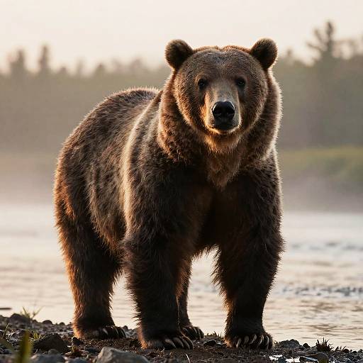 Heroic Grizzly Bear at Misty Riverbank