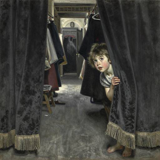 Child Peering Through Stage Curtains