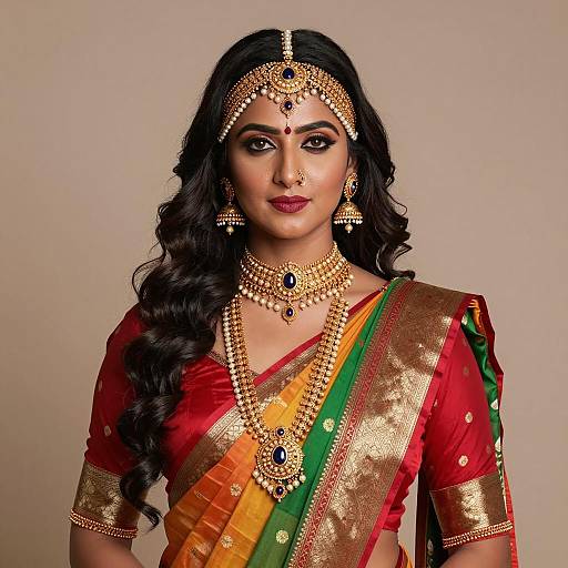 Indian Woman in Traditional Sari and Jewelry