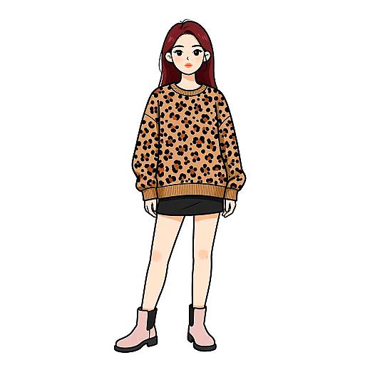 Woman in Leopard Print Sweatshirt and Black Mini Skirt