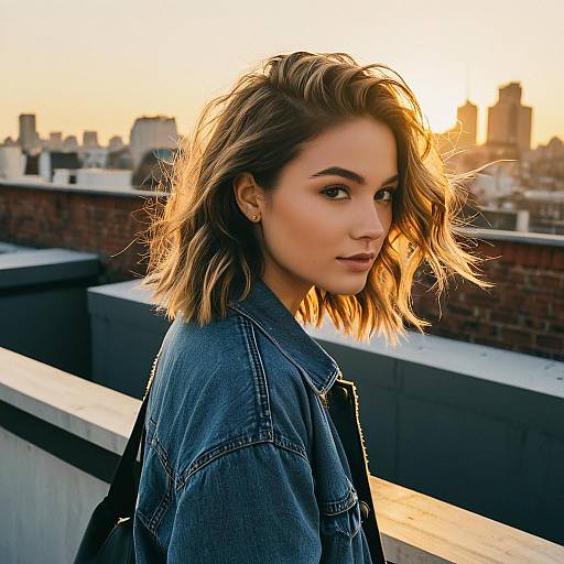 Young Woman with Highlights Hairstyle on Rooftop