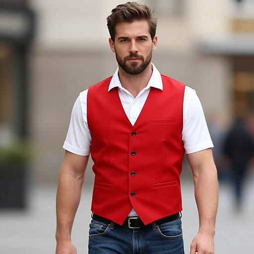 Realistic Man in Red Vest Outfit