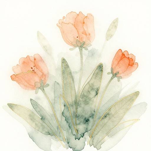 Muted Meadow Watercolor with Gold Outline