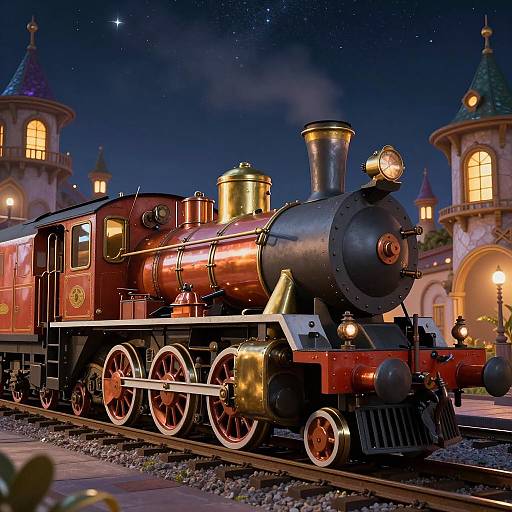 Magical Steampunk Train at Night