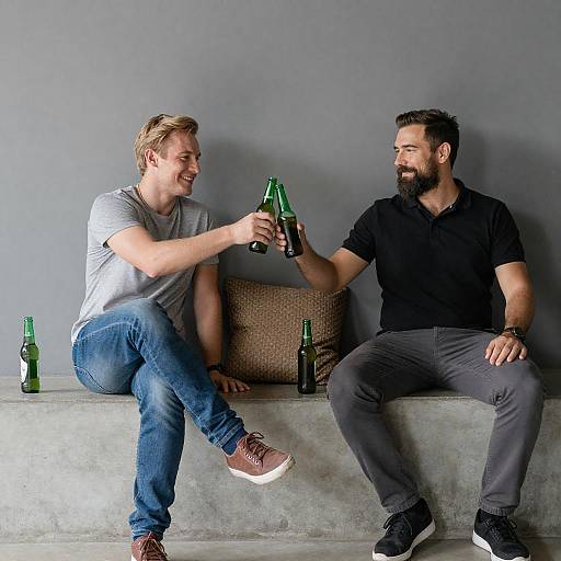 Casual Beer Toast on Concrete Bench