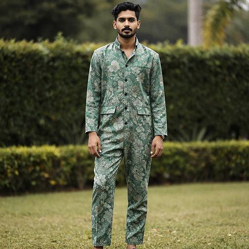 Man in Green Floral Jumpsuit