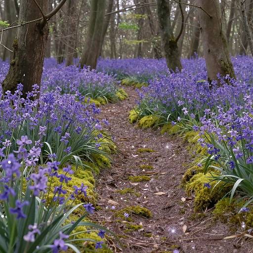 Dreamy Forest Path with Violet Flowers