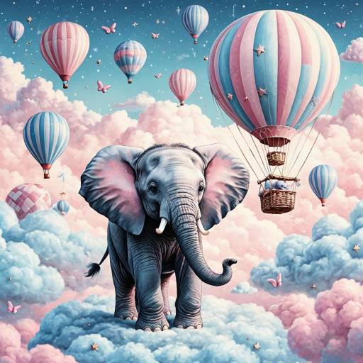 Pastel Baby Elephant with Hot Air Balloons