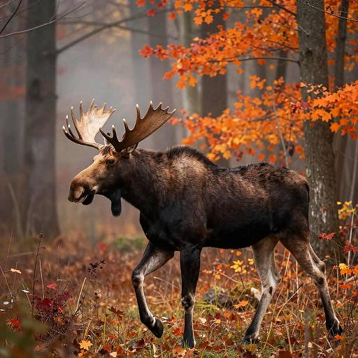 Canadian Moose in Autumn Forest