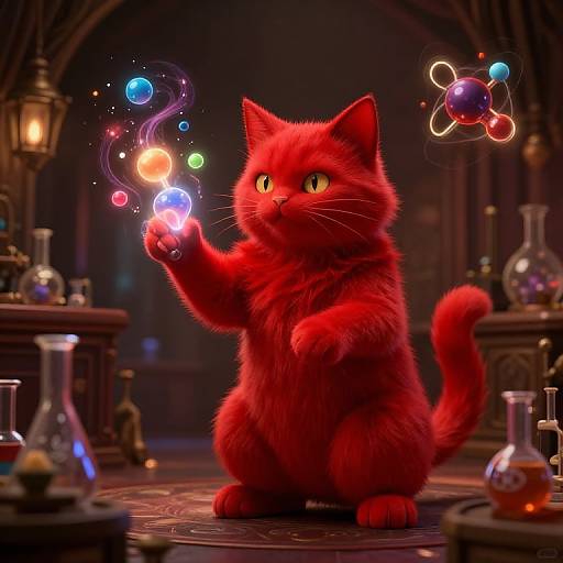 Magical Red Cat in Alchemist's Chamber
