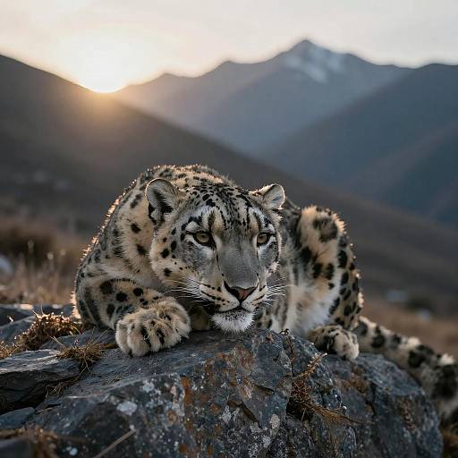 Cinematic Snow Leopard in Alpine Meadow