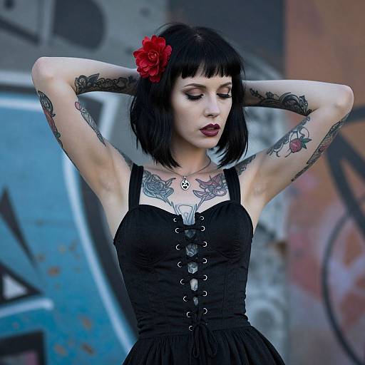 Tattooed Woman with Red Flower