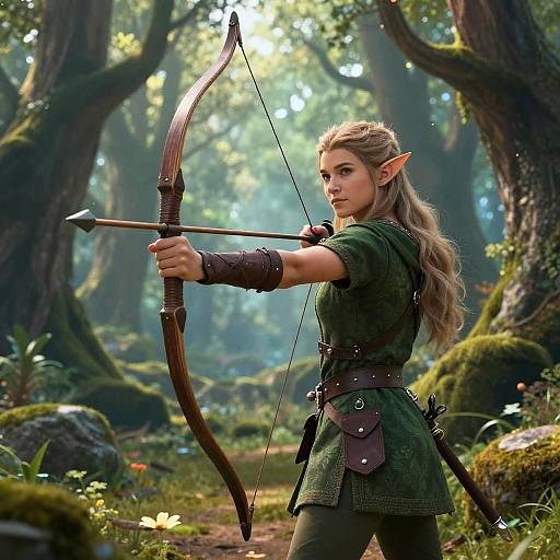 Playful Elven Archer in Enchanted Forest
