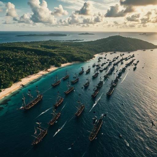Pirate Fleet in Archipelago at Sunset