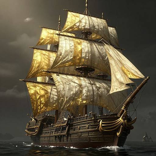 Epic Fantasy Port with Gold Sails