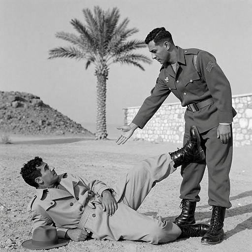 Two Men in Desert Military Scene