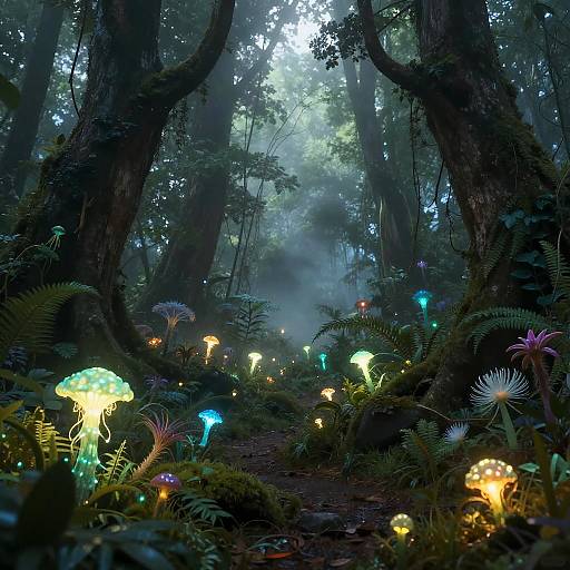Mystical Bioluminescent Forest Path