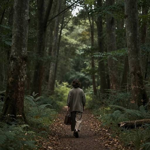 Person Walking Alone on Forest Path