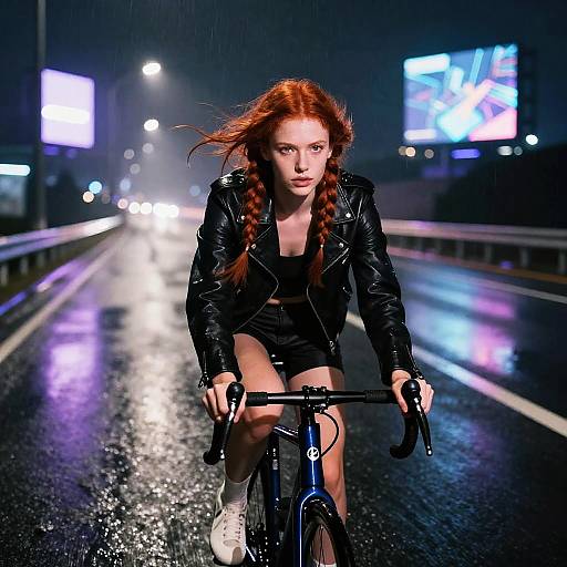 Cyberpunk Night Ride on Rainy Highway