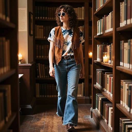 70s Poet in Vintage Library Nook